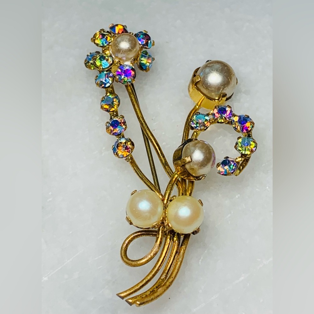 Vintage AUSTRIA AB Rhinestone Floral Spray Brooch